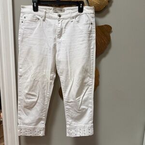 Liverpool white capri cropped jeans rolled cuff pearl accents size 8 pants